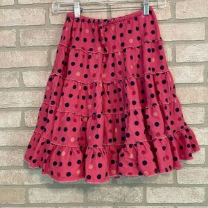 MINI BODEN Pink Polka Dot Ruffle Tiered Corduroy Skirt Size 7 - 8 years